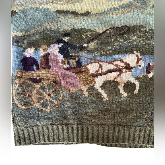 RARE Vtg Ralph Lauren Hand-Knit 100% Lambswool Sweater Dog Horse Carriage Size S - Picture 3 of 12